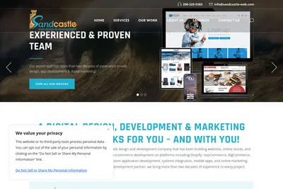 Screenshot of the Sandcastle homepage