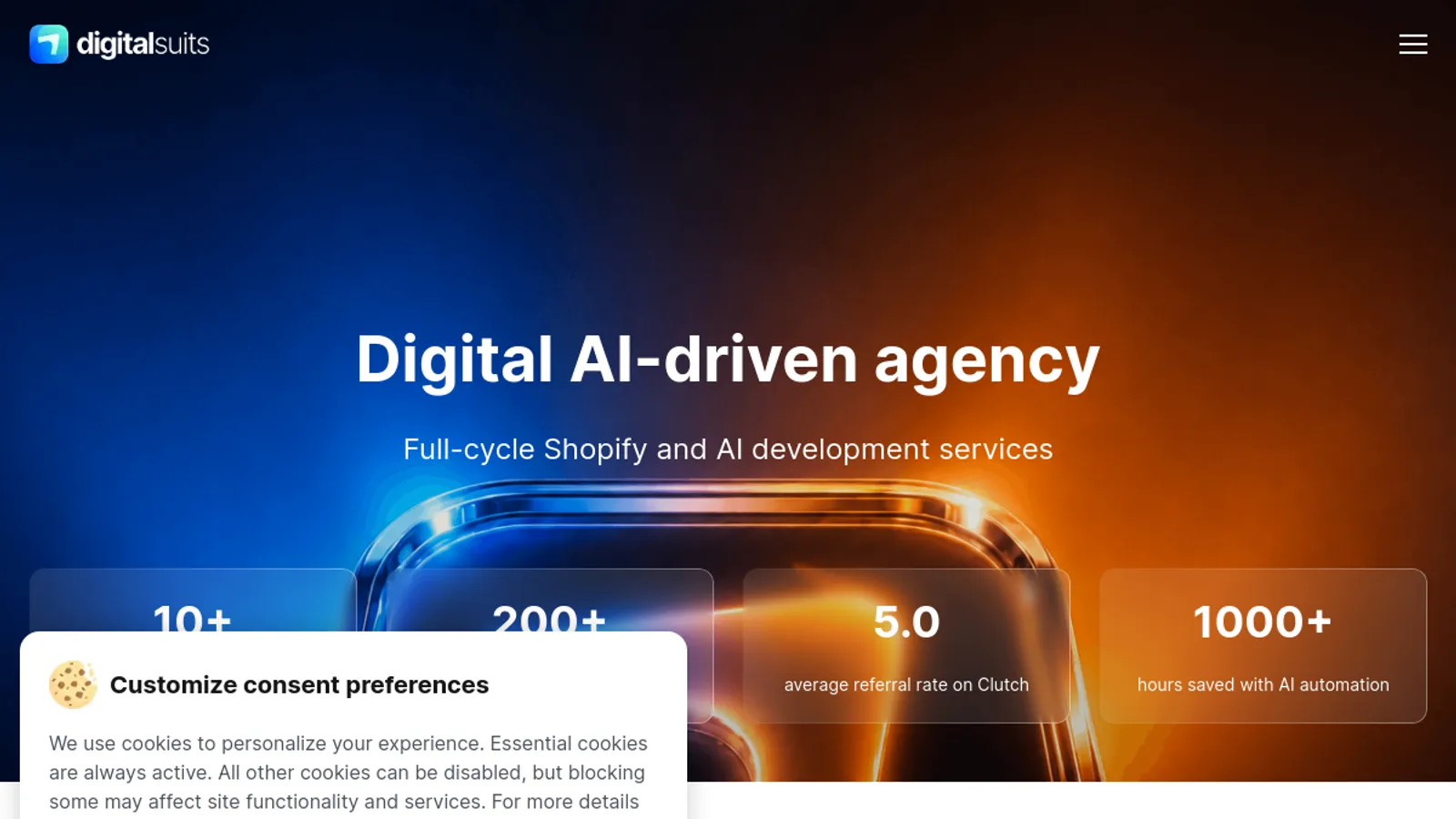Screenshot of the DigitalSuits homepage