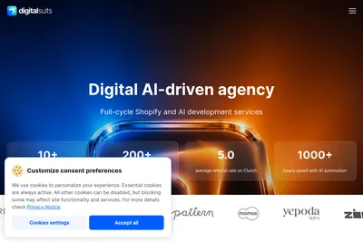 Screenshot of the DigitalSuits homepage