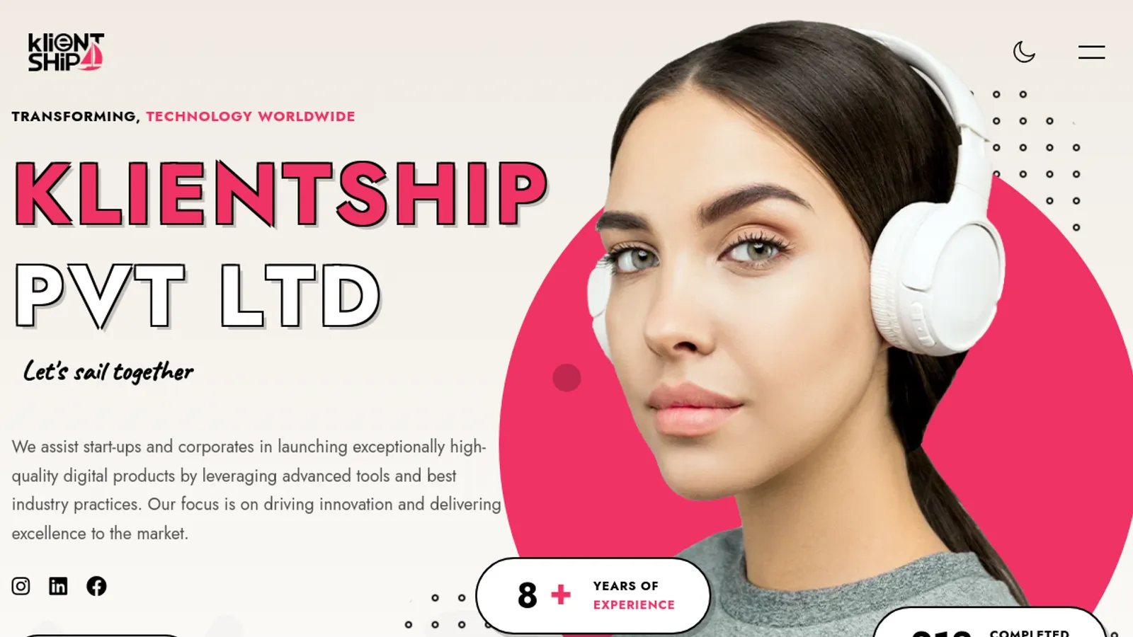 Screenshot of the Klientship Technologies Pvt Ltd homepage