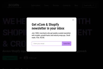 Screenshot of the ECORN homepage