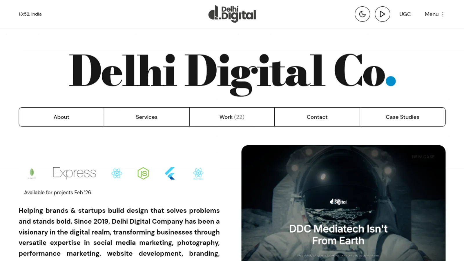Screenshot of the Delhi Digital Co. homepage