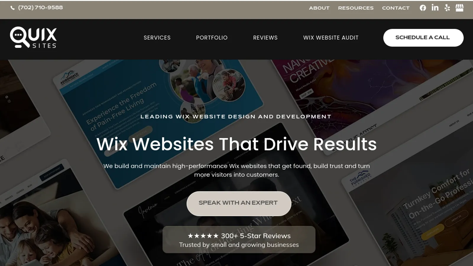 Screenshot of the Quix Sites homepage