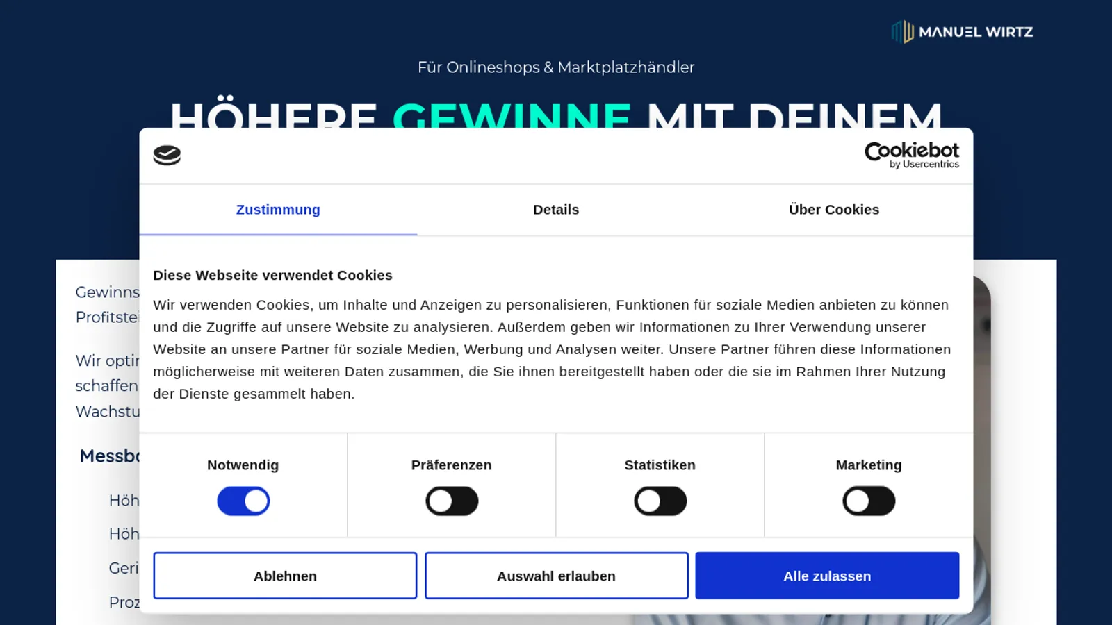 Screenshot of the Manuel Wirtz homepage