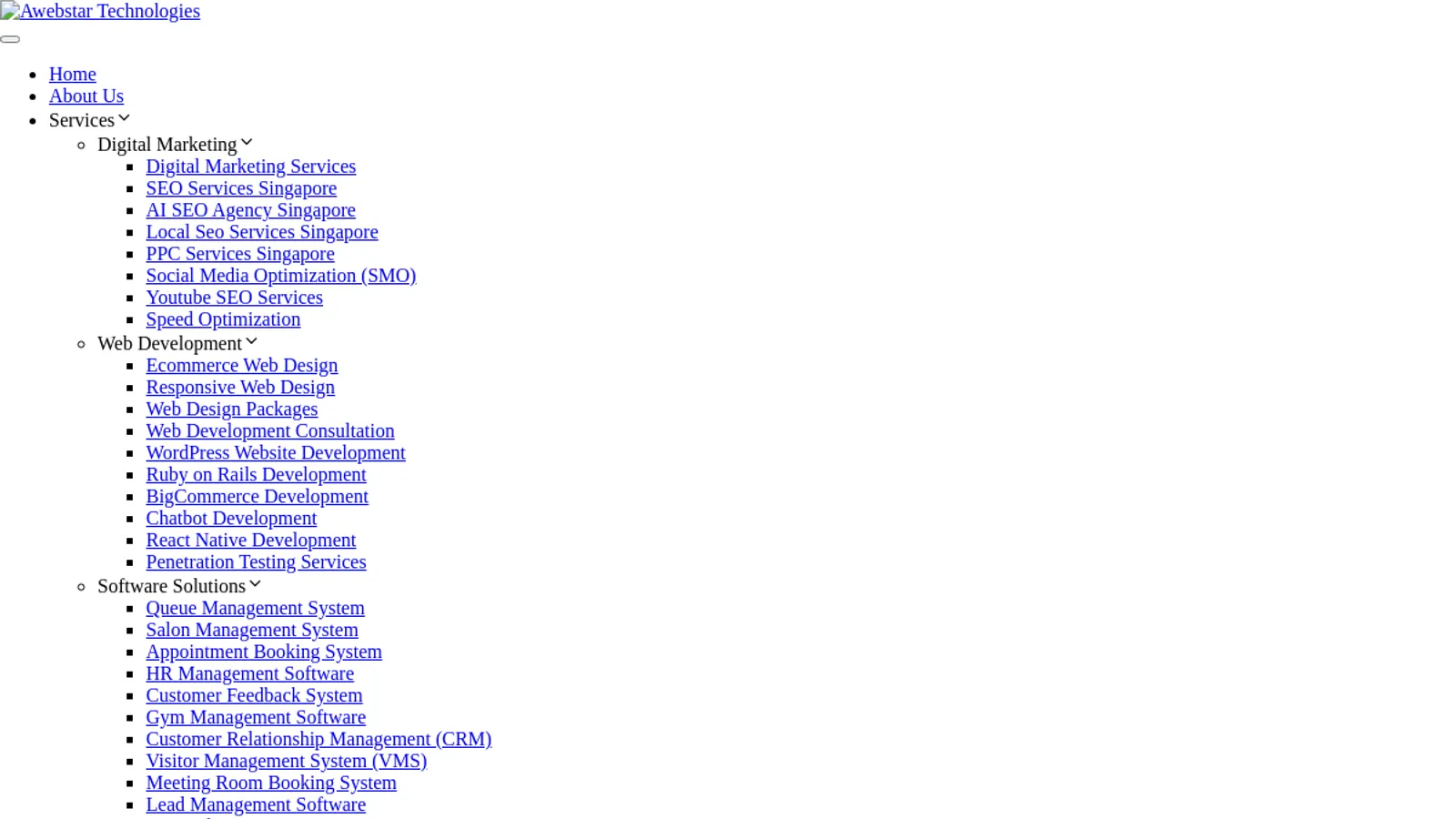 Screenshot of the Awebstar Technologies Pte Ltd. homepage