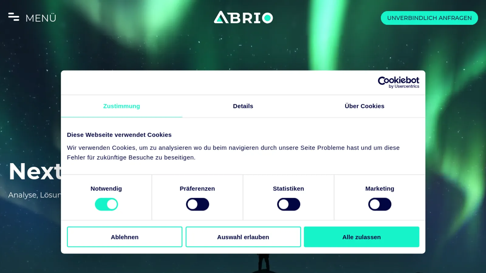 Screenshot of the ABRIO GmbH homepage