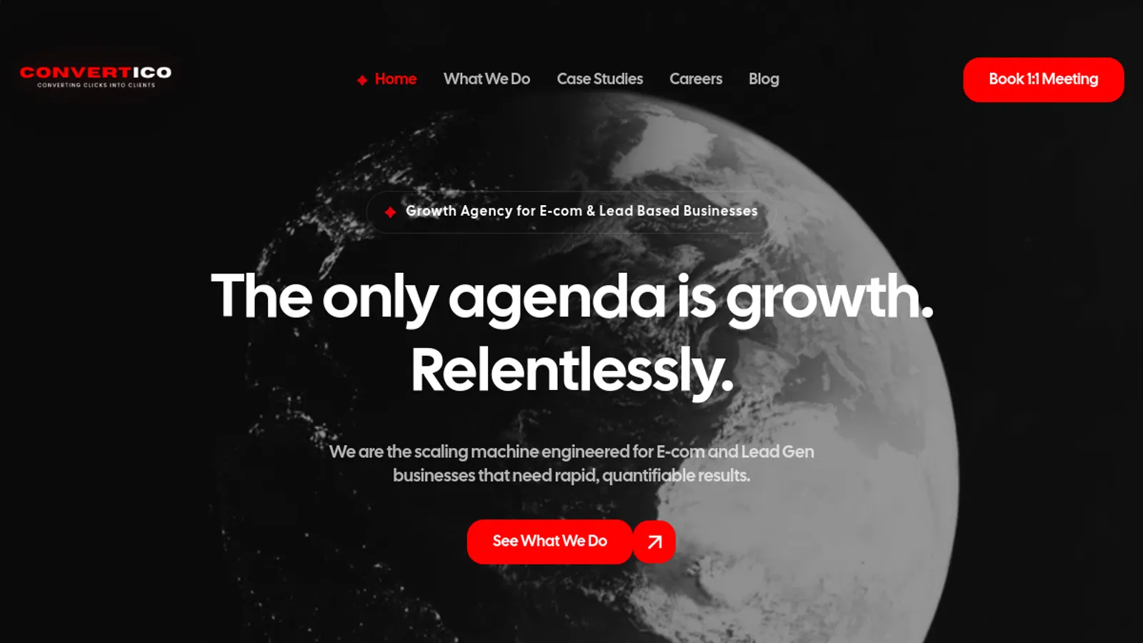 Screenshot of the Convertico Data-Driven Scale for 7-Figure Brands homepage
