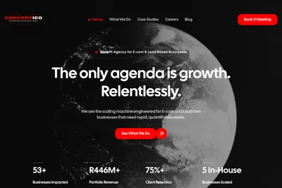 Screenshot of the Convertico Data-Driven Scale for 7-Figure Brands homepage