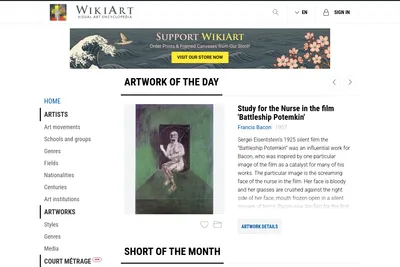 Screenshot of the WikiArt homepage
