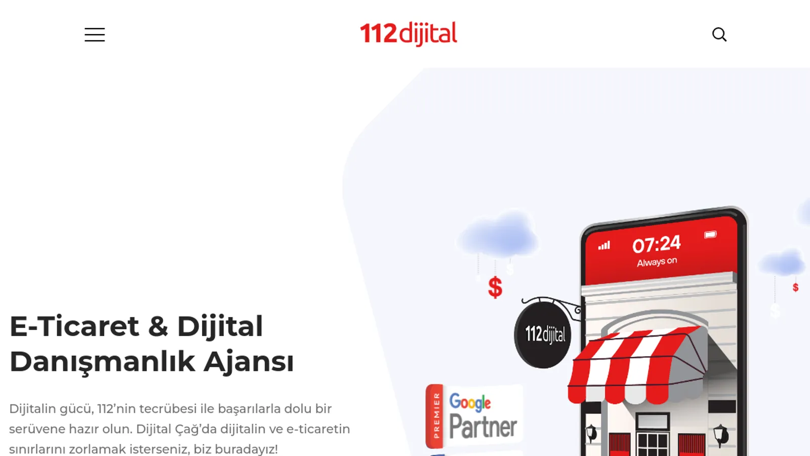 Screenshot of the 112dijital homepage