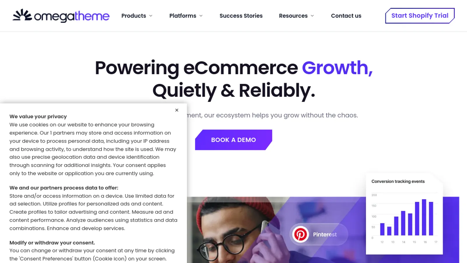 Screenshot of the Omega homepage