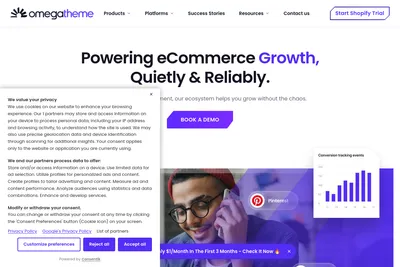 Screenshot of the Omega homepage