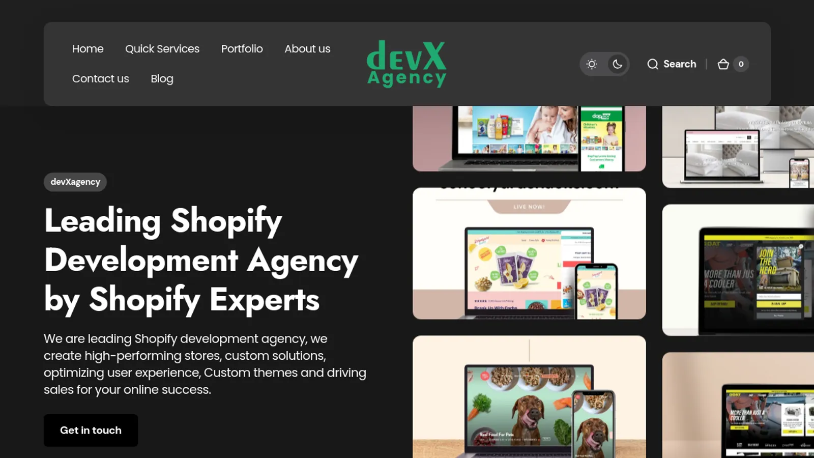 Screenshot of the devXagency homepage