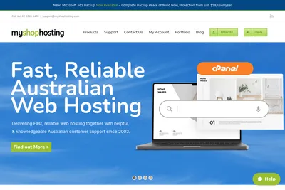 Screenshot of the myshophosting homepage