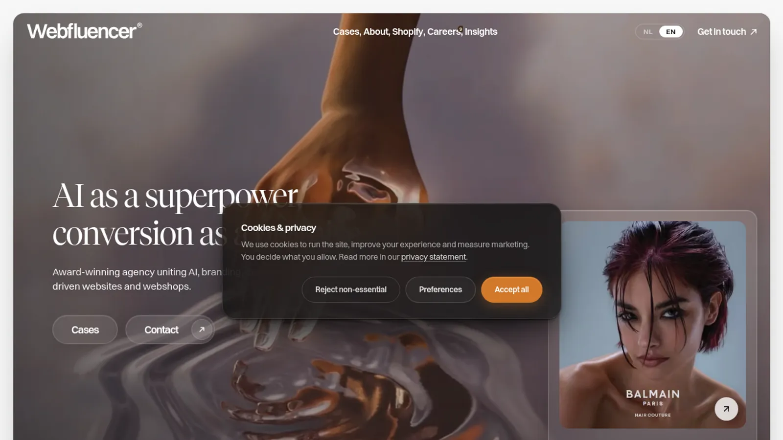 Screenshot of the Webfluencer homepage