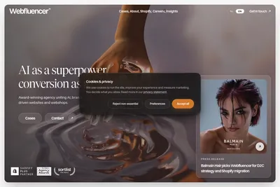Screenshot of the Webfluencer homepage