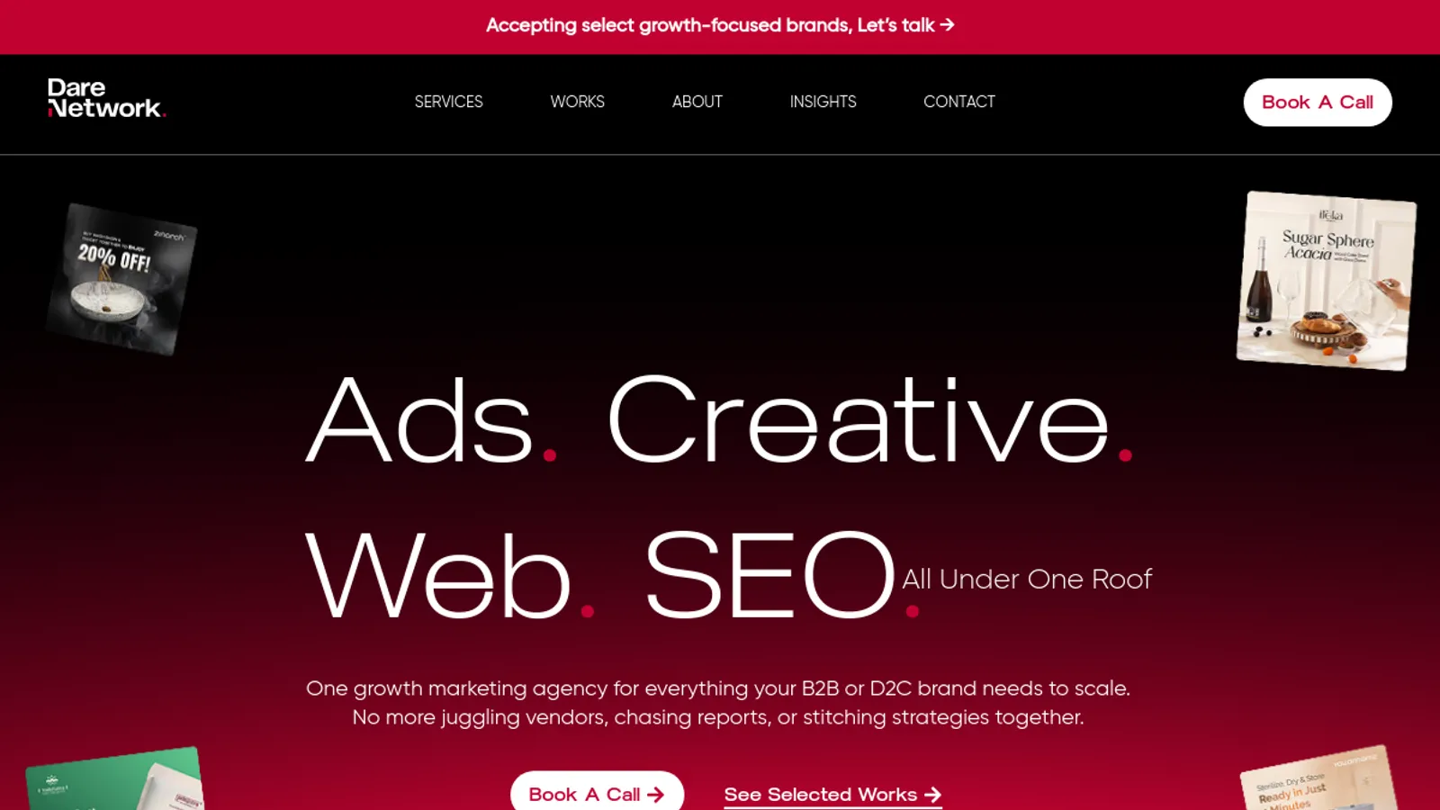 Screenshot of the Dare Network homepage