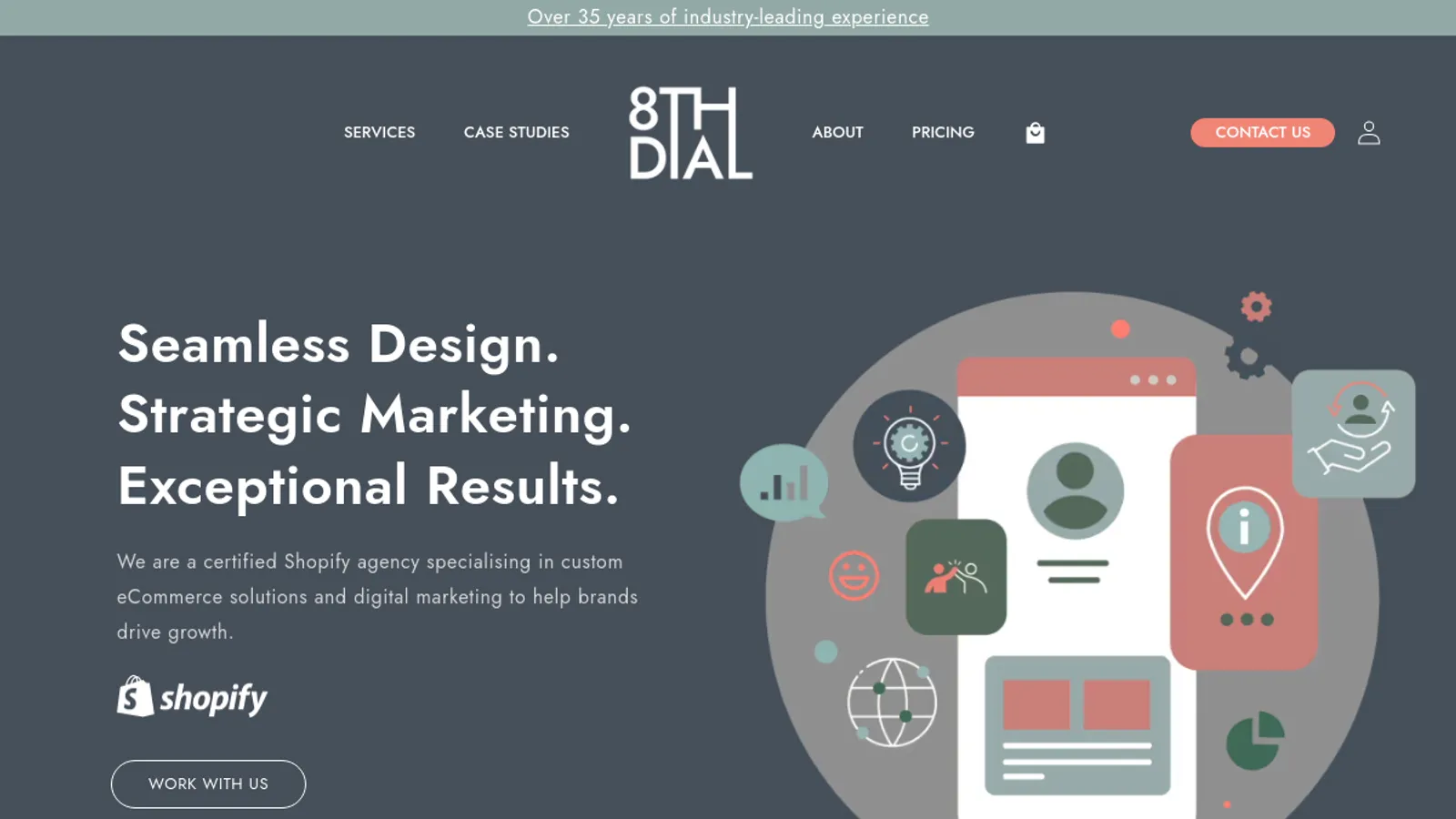 Screenshot of the 8th Dial homepage