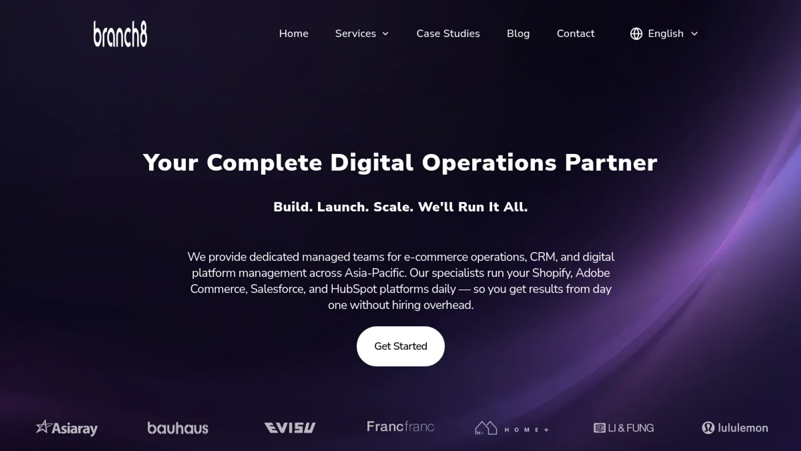 Screenshot of the Branch8 homepage