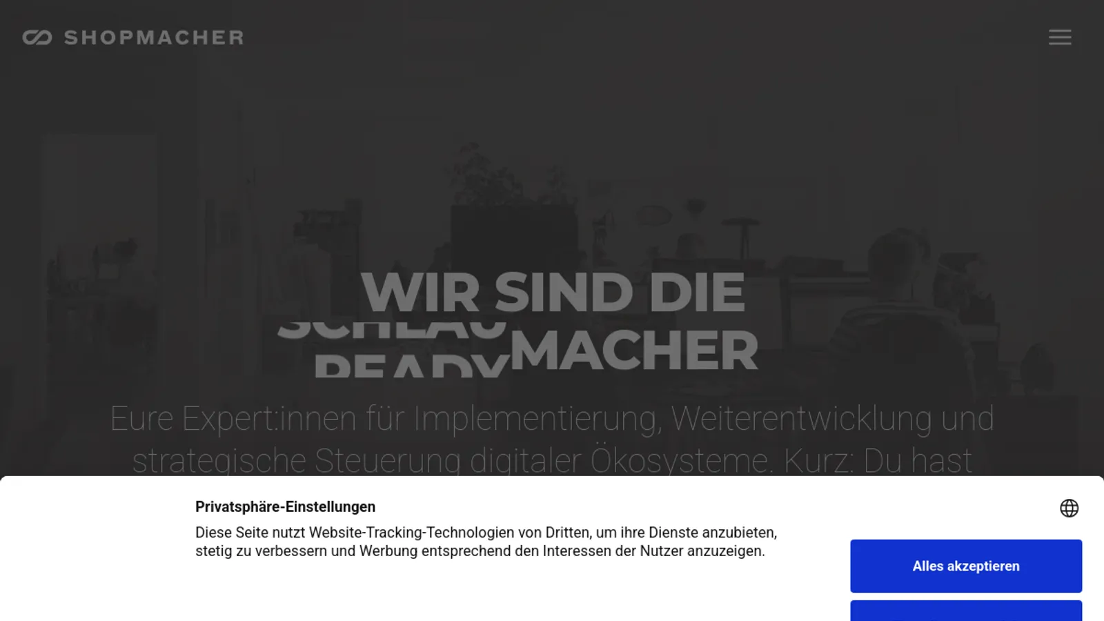 Screenshot of the SHOPMACHER eCommerce GmbH & Co. KG homepage