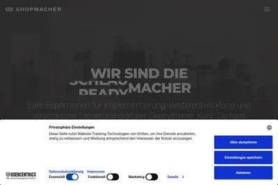 Screenshot of the SHOPMACHER eCommerce GmbH & Co. KG homepage