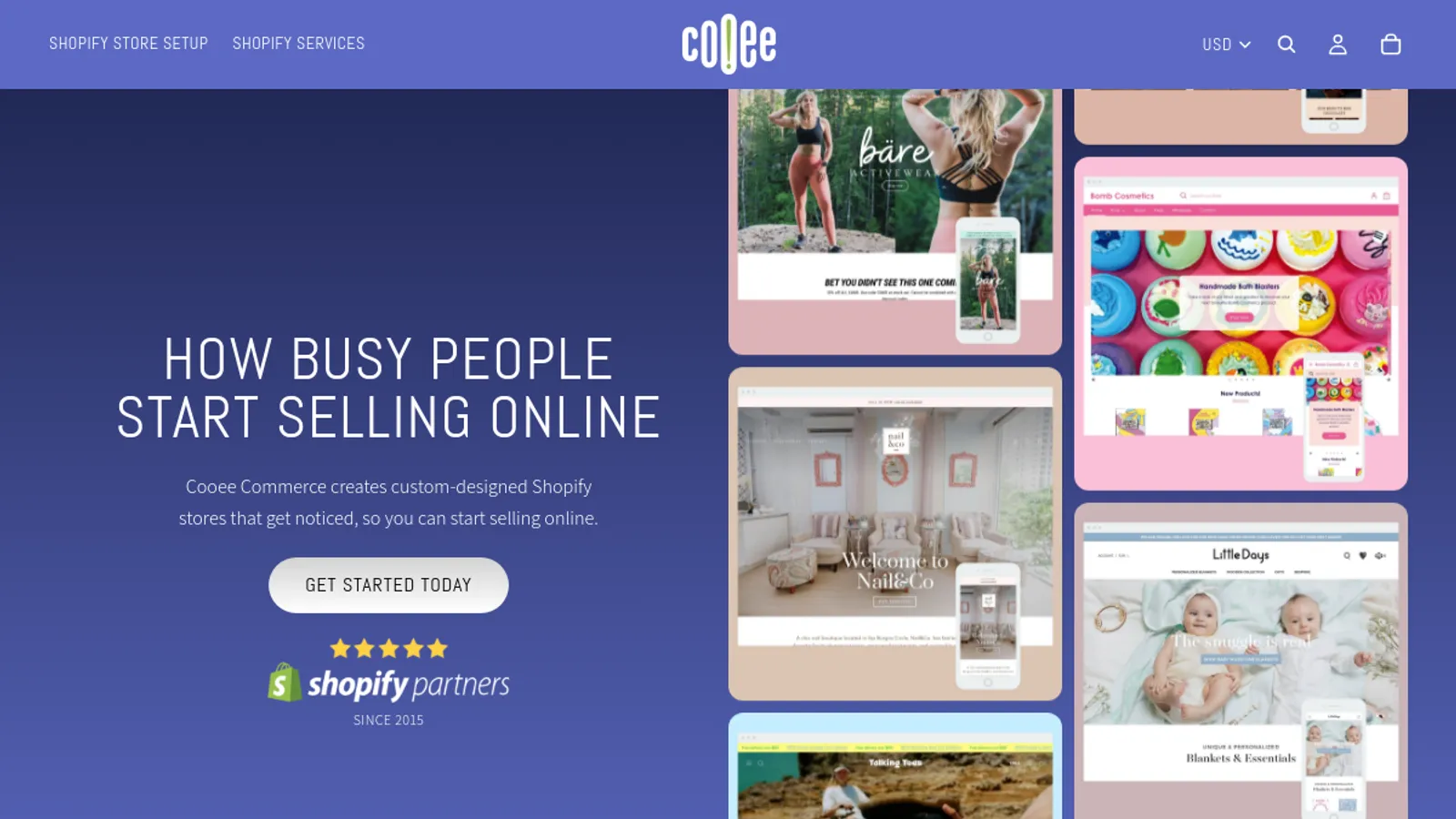 Screenshot of the Cooee Commerce homepage