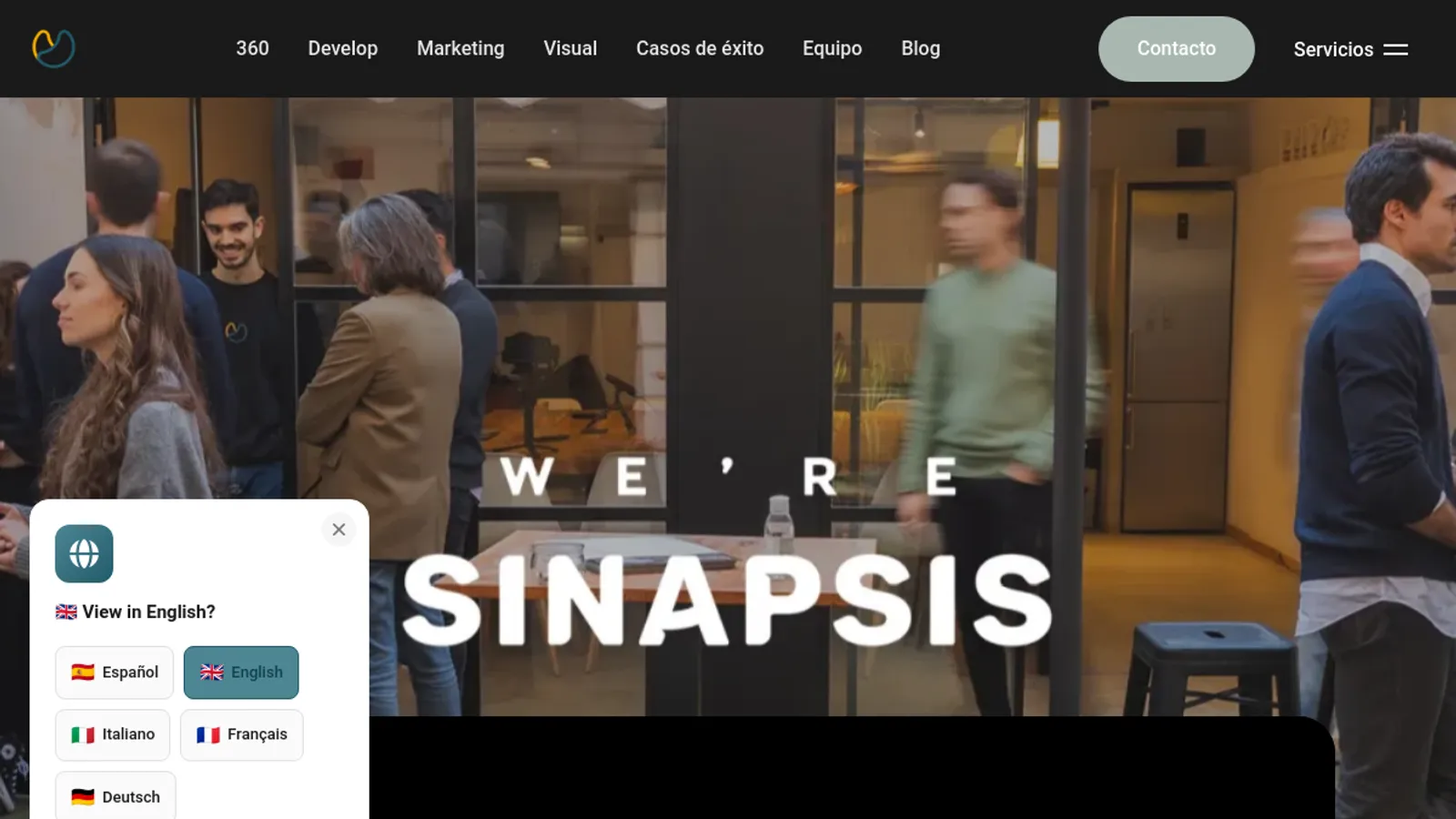 Screenshot of the We're Sinapsis homepage