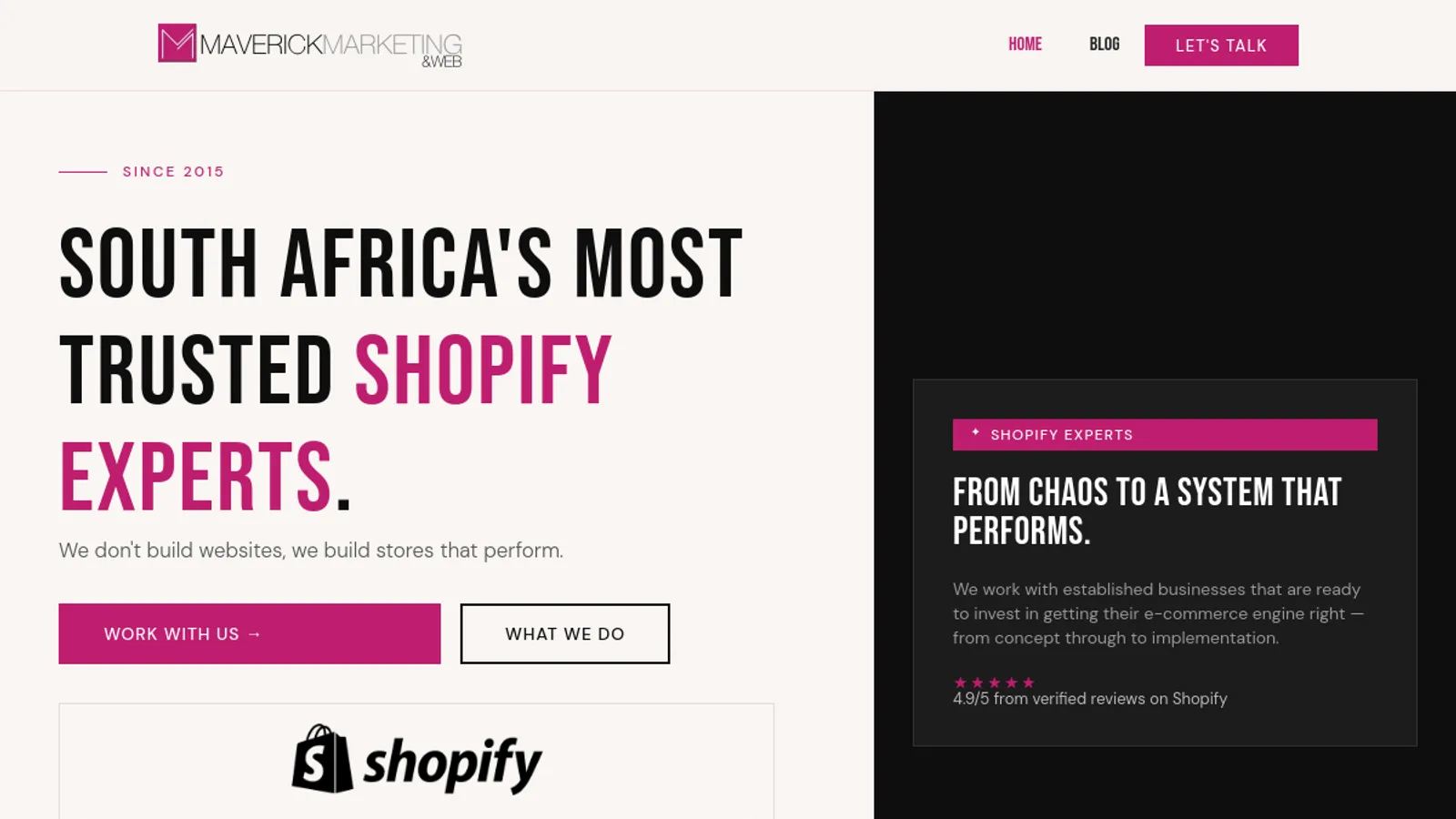 Screenshot of the Maverick Marketing & Web homepage