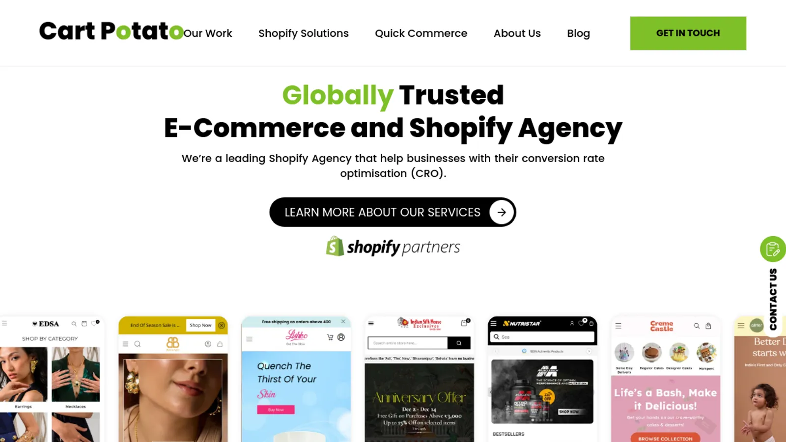 Screenshot of the Cart Potato- E-commerce Division of Digital Kangaroos homepage