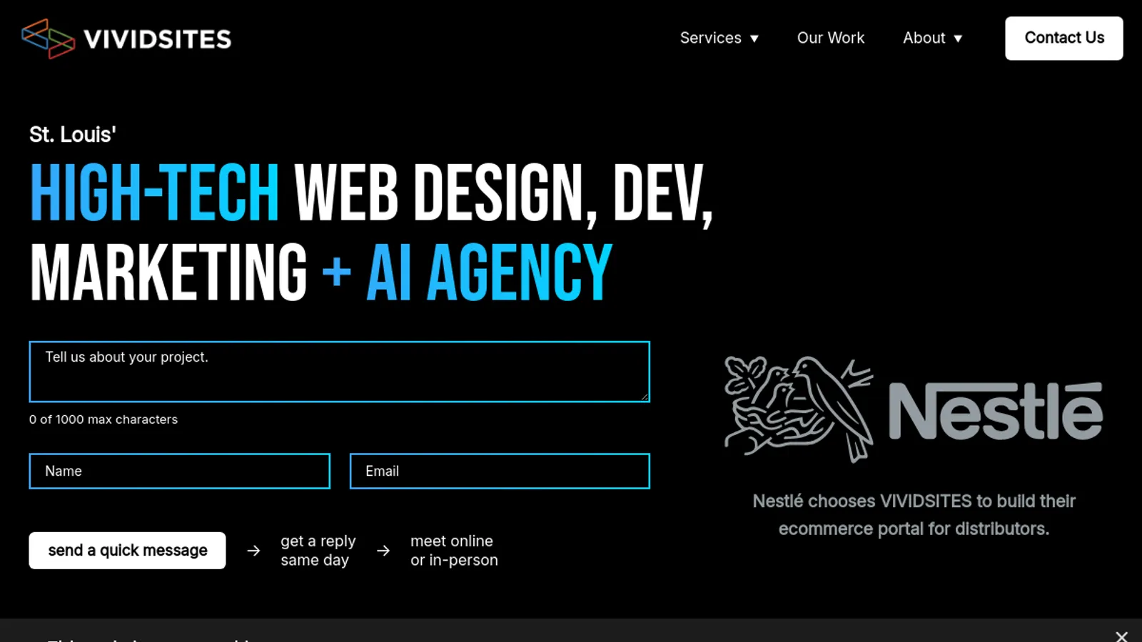 Screenshot of the VIVIDSITES homepage