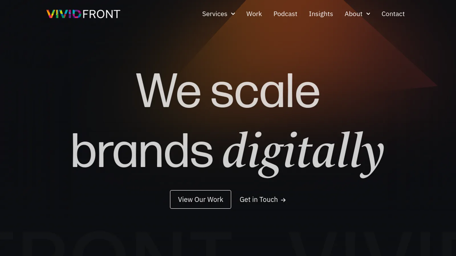 Screenshot of the VividFront homepage