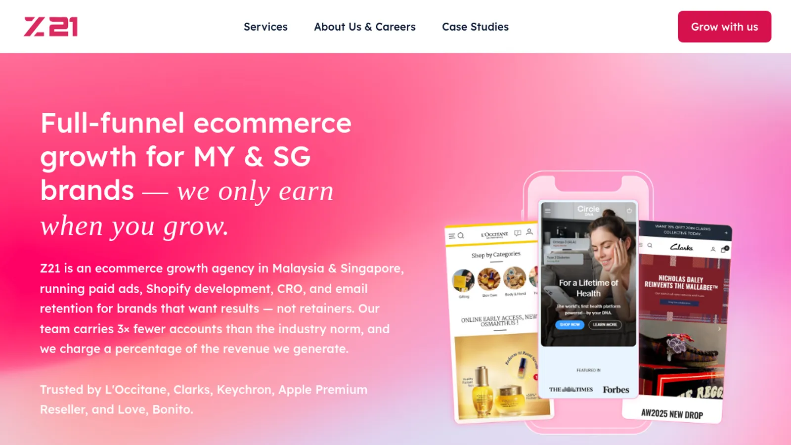 Screenshot of the Z21 Studio homepage