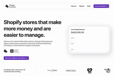Screenshot of the Shoppy Partner homepage