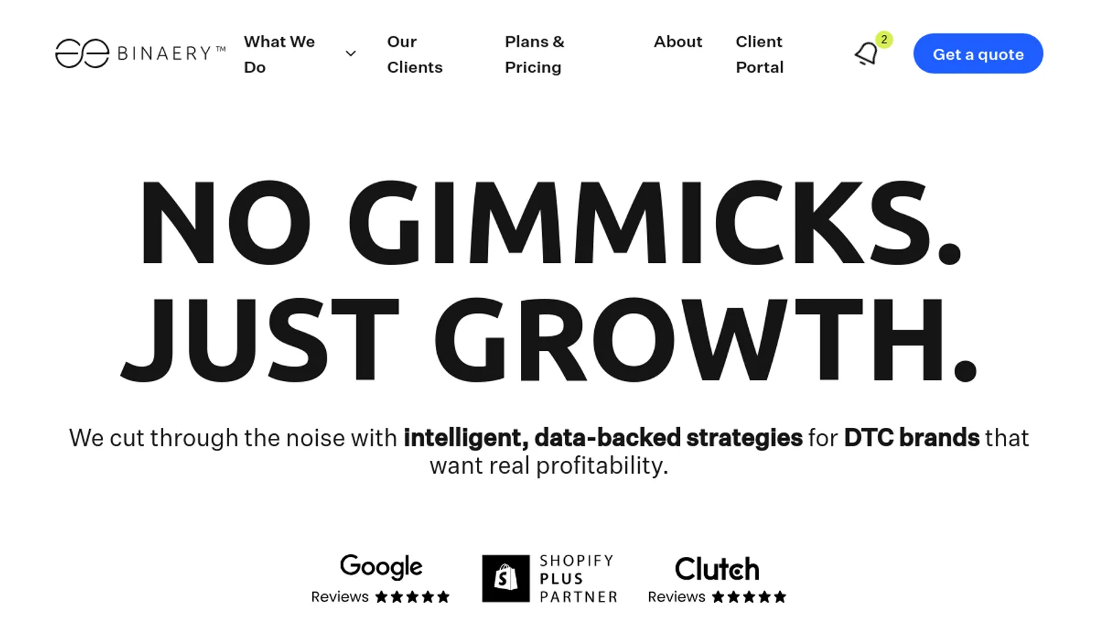 Screenshot of the Binaery homepage