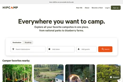 Screenshot of the Hipcamp homepage