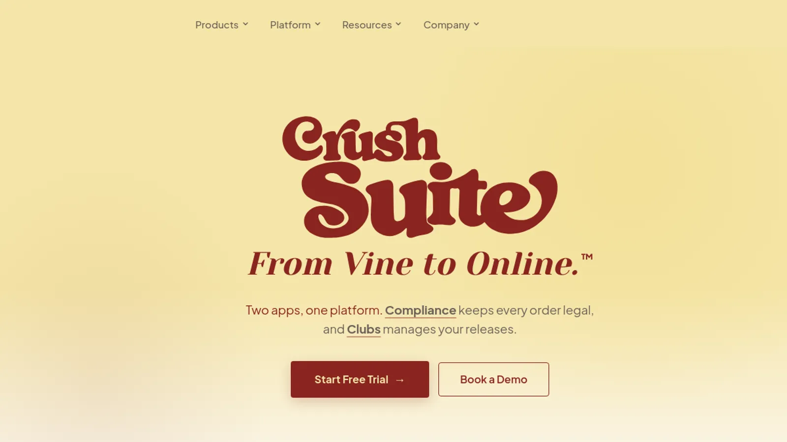 Screenshot of the CrushSuite homepage