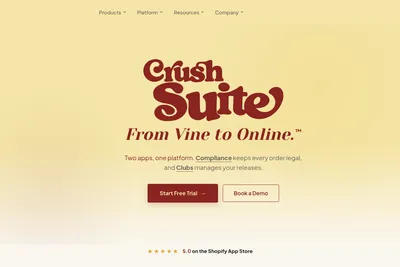 Screenshot of the CrushSuite homepage