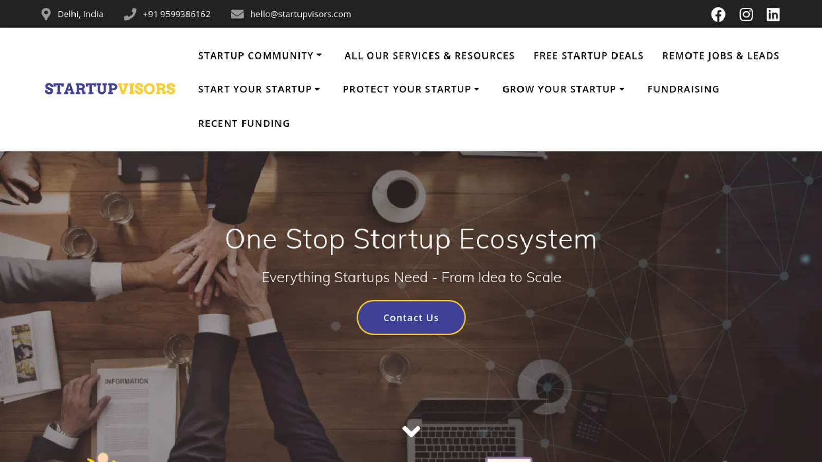 Screenshot of the StartupVisors homepage
