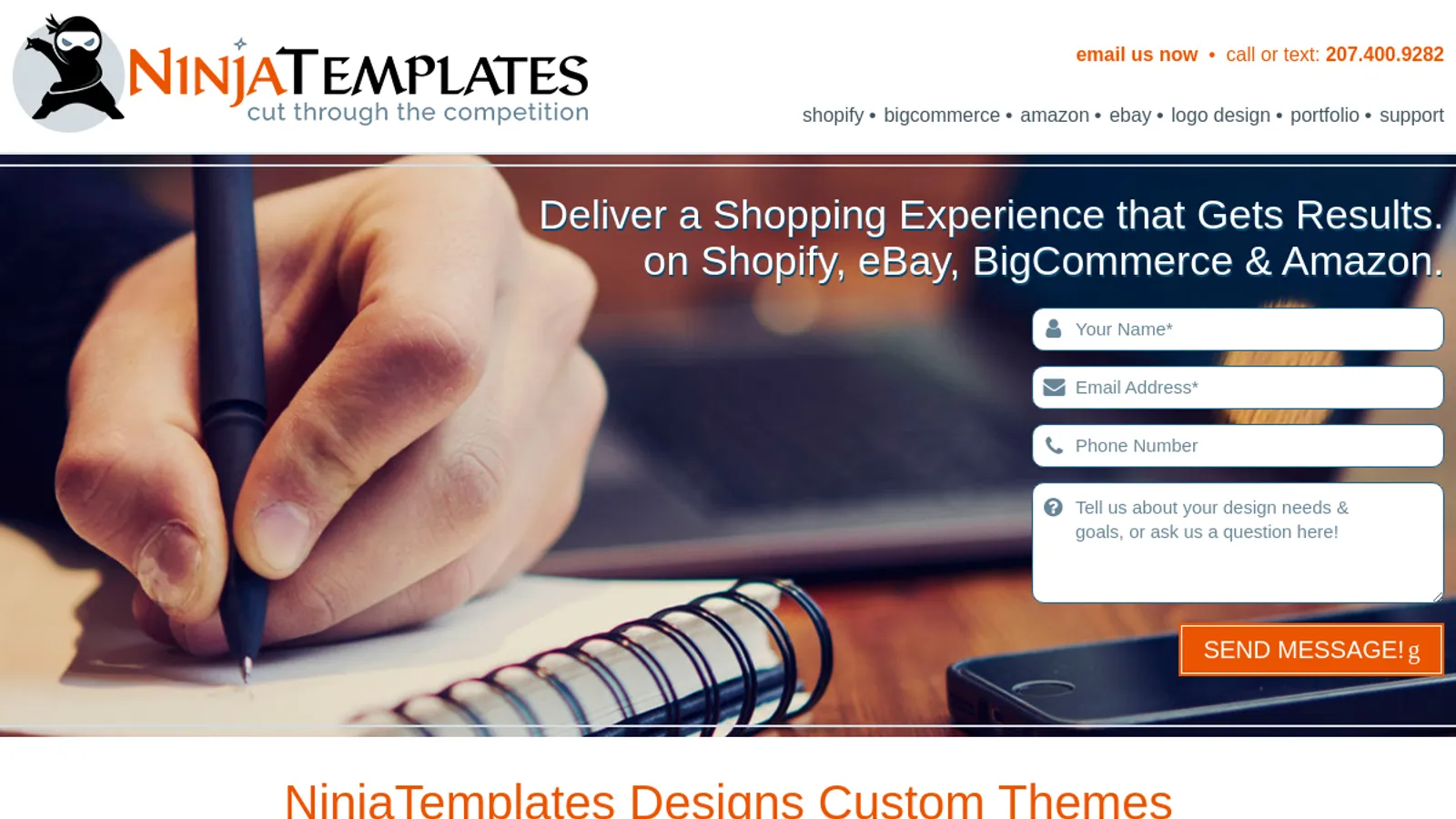 Screenshot of the NinjaTemplates homepage