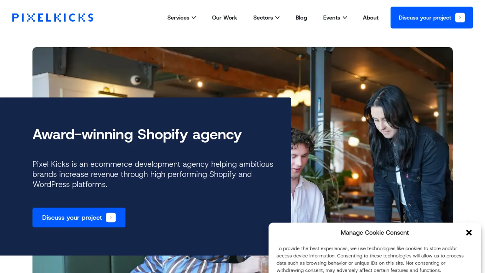 Screenshot of the Pixel Kicks homepage