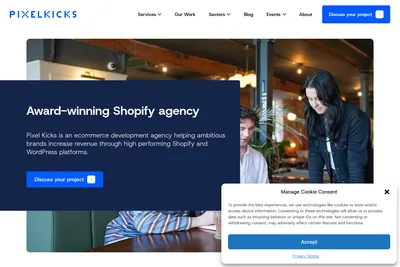 Screenshot of the Pixel Kicks homepage