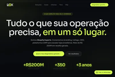 Screenshot of the Vex homepage