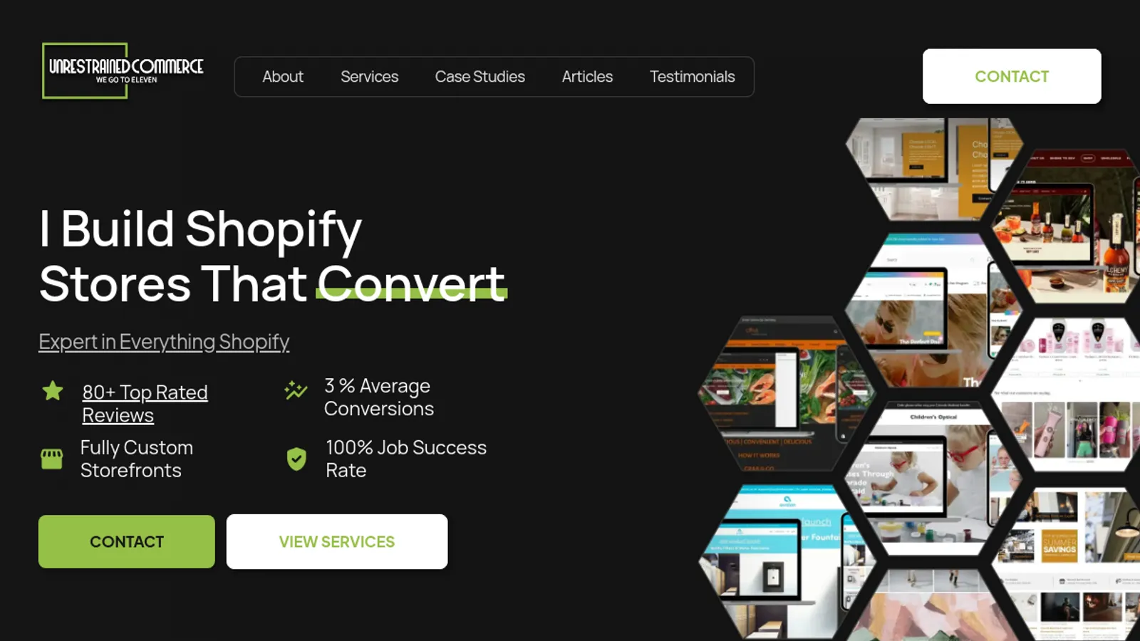 Screenshot of the Unrestrained Commerce homepage