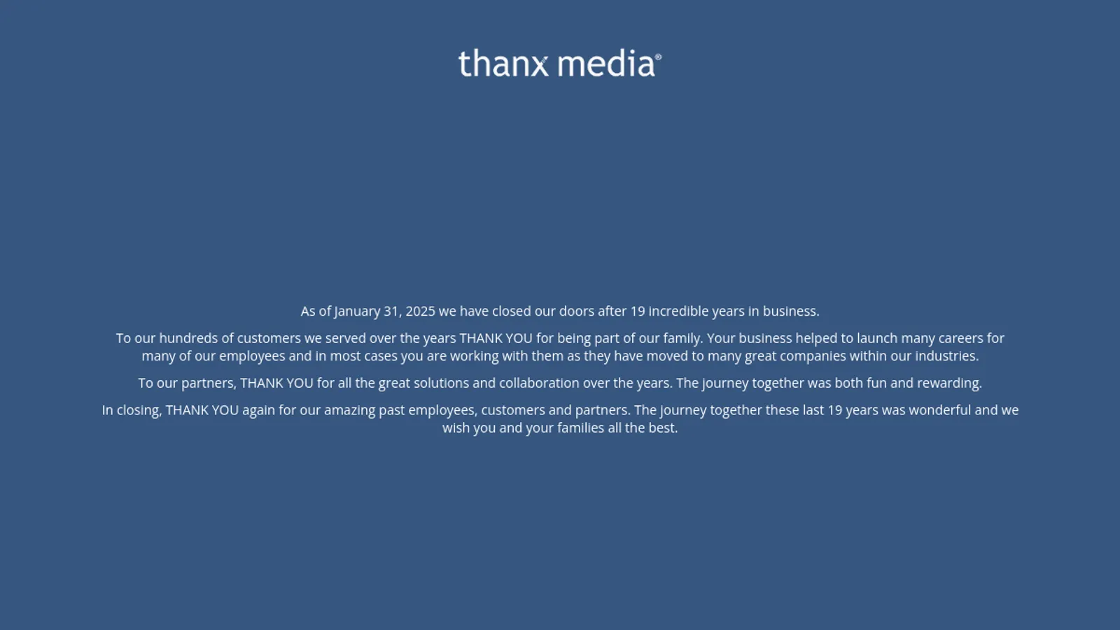 Screenshot of the Thanx Media, Inc. homepage