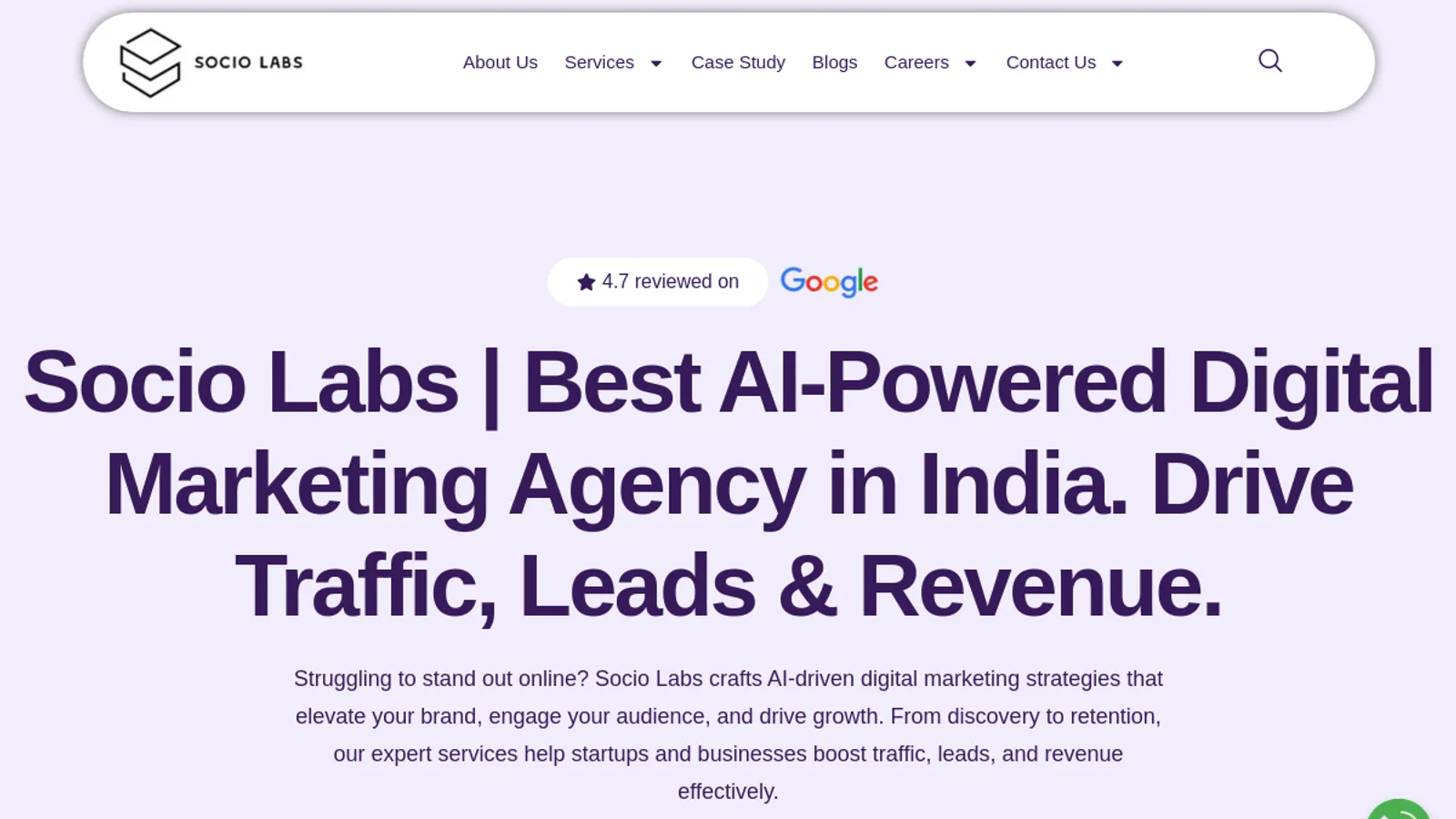 Screenshot of the Socio Labs homepage