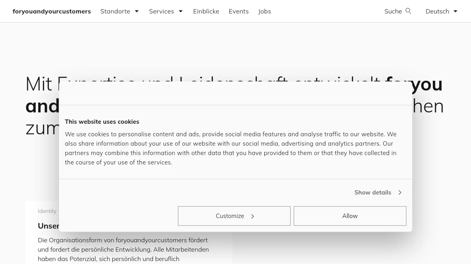 Screenshot of the foryouandyourcustomers homepage