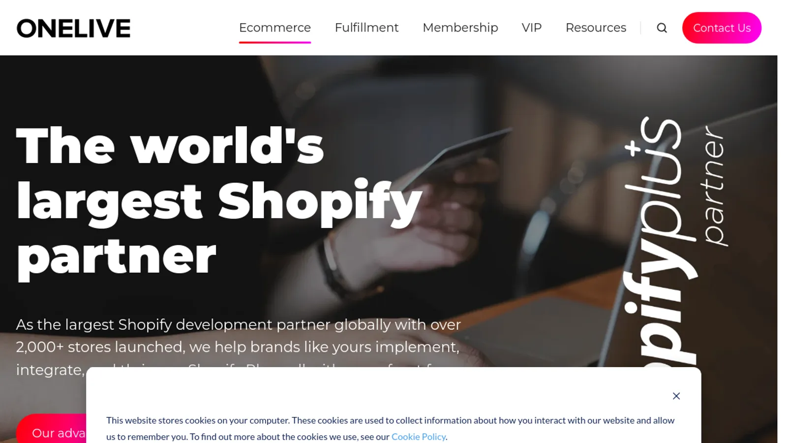 Screenshot of the ONELIVE homepage