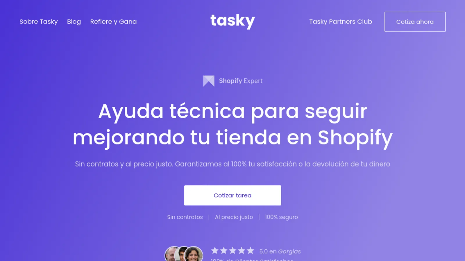 Screenshot of the TASKY homepage