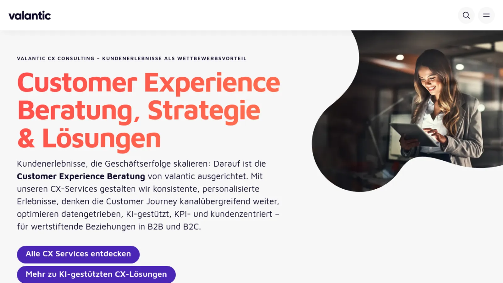 Screenshot of the valantic homepage