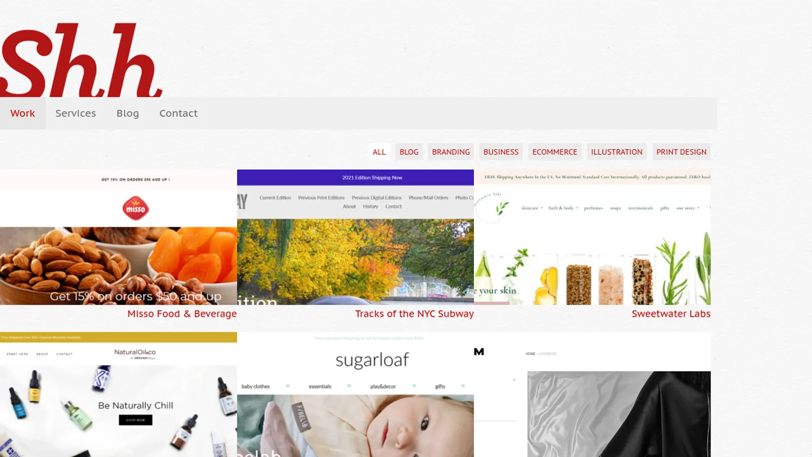 Screenshot of the ShhStudios homepage